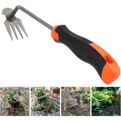 VTYTZZ Unkrautstecher Mit Stiel - 4-Zahn Gartenwerkzeug Mit Gummigriff Für Einfaches Jäten