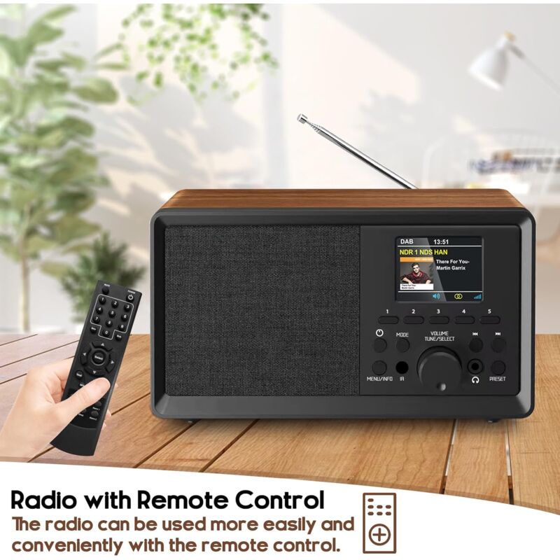 Radio DAB+ Portatile Sentasi Con Bluetooth - Display LCD 2,4'' - Telecomando - Legno Vintage - Foto 4