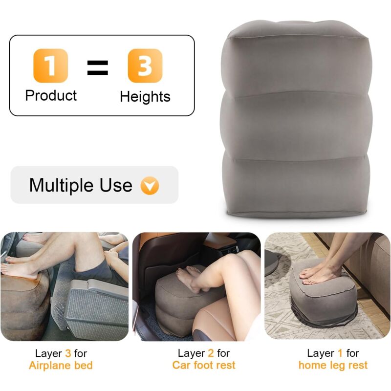 Poggiapiedi Gonfiabile Per Viaggi - Regolabile In Altezza, Nero, Per Aereo, Auto, Ufficio - Foto 3