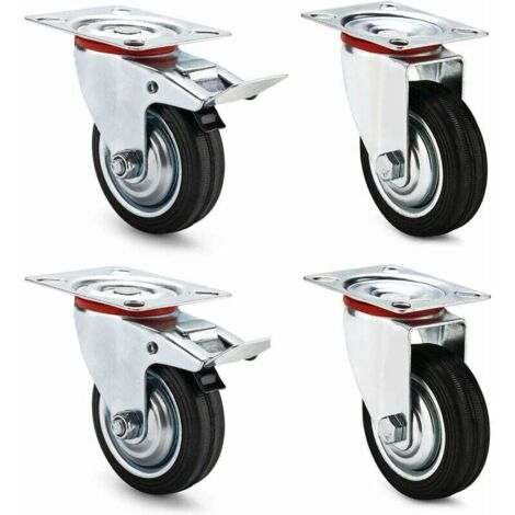 GDHY 4 Pezzi Ruote per Carrello 100mm Ruote Girevoli in TPR Gomma con Freno Rotelle Pivotanti