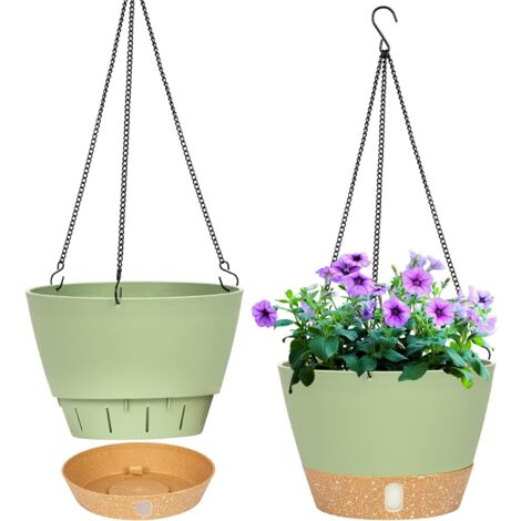 Set 4 Fioriere Sospese Per Piante Da Interno Con Catena E Sottovaso - Plastica Resistente, 20 Cm