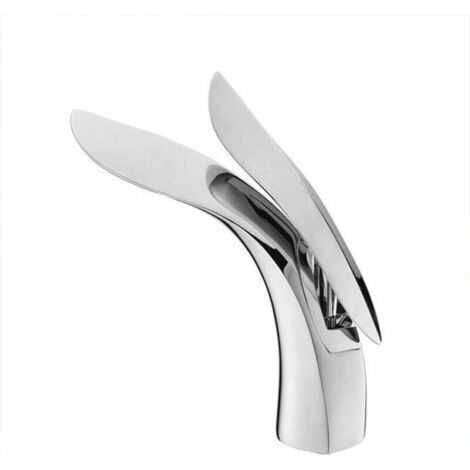 Rubinetto Lavabo Monoforo In Ottone Cromato Con Valvola In Ceramica - Facile Installazione, Design Contemporaneo (Bianco+Cromo)