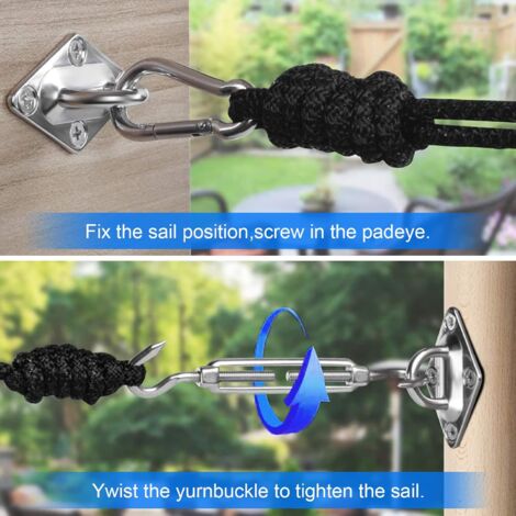 Purovi Kit per Tenda a Vela - Kit di Fissaggio e Installazione per Vela Parasole Triangolare e Rettangolare - Accessori per Ancoraggio in Acciaio Inox