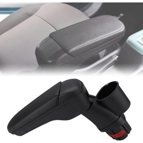 Cuscino Bracciolo Universale Per Auto Con Portabevande E Vano Portaoggetti - Rivestimento In Pelle - Nero