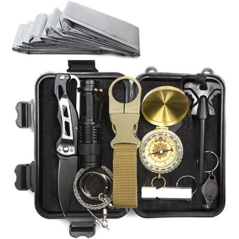 Kit di sopravvivenza completo 2026, zaino emergenza 72 ore per casa e campeggio, con radio solare, fornello da campeggio a gas portatile, 3 lampade, kit di primo soccorso, paracord e coperta termica