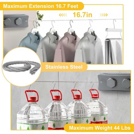 Stendibiancheria Retrattile Da Interno A Soffitto – Filo In Acciaio Inox 304 Con Carico Max 20 Kg – Lunghezza Regolabile Fino A 4,5 Metri – Installazione A Muro/Parete