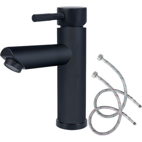 Rubinetto Bagno Lavabo Alto Nero In Acciaio Inox 304 - Miscelatore Monocomando Per Vaso, Antiruggine E Facile Da Pulire