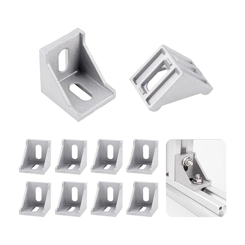 8 Soportes Angulares 2040 + 64 Piezas - Conectores 90° Para Perfiles De Aluminio 20x40 Mm, Incluye Tuercas T Y Tornillos M5