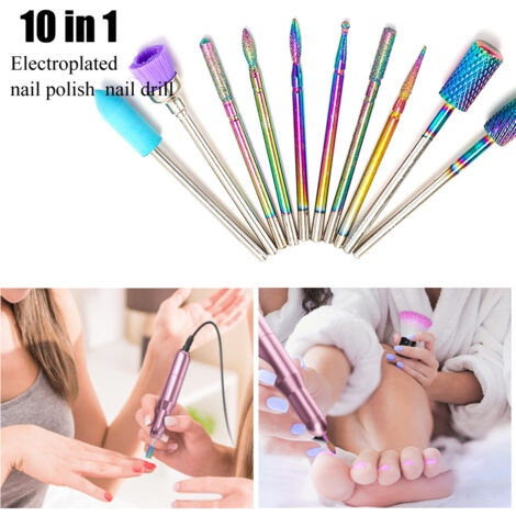 Nagelbohrer-Set 12-teilig – 6 Wolframkarbid-Bohrer + 6 Bürsten, 3/32 Zoll, Für Nagelfeilen