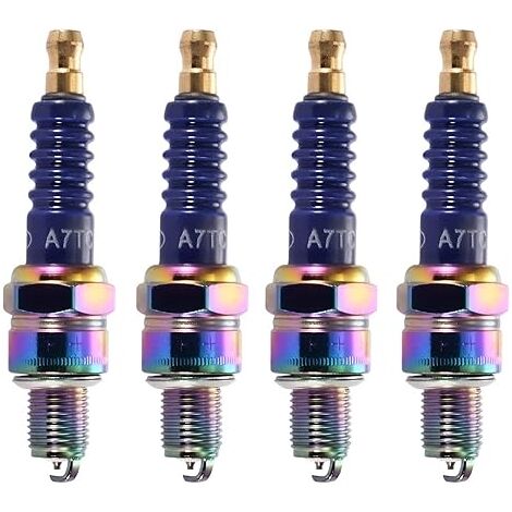 Bujía de encendido A7TC de alto rendimiento para motocicletas de 50 cc, 70 cc, 90 cc, 110 cc, ATV, 150 cc, ciclomotor, kart, scooter, paquete de 4 (1/5)