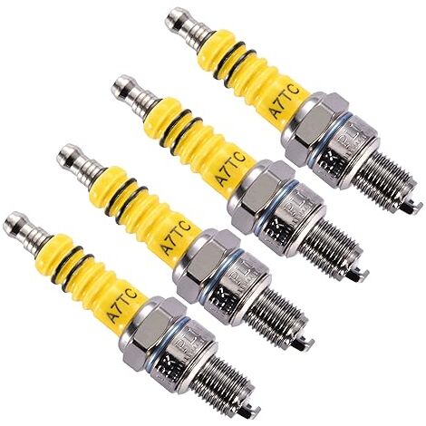 Bujía de carreras A7TC de 4 piezas, repuesto de alto rendimiento para motos de cross de 50 cc, 70 cc, 90 cc, 110 cc, 125 cc, 140 cc, 150 cc, ATV, quad, scooter, ciclomotor, buggy, Go Karts, paquete de (1/5)