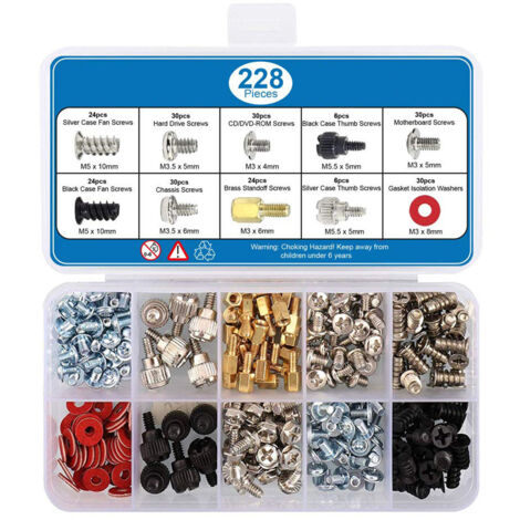 Kit de 228 tornillos separadores para carcasa de ordenador, disco duro, placa base, ventilador, enfriador, tarjetas gráficas (1/5)