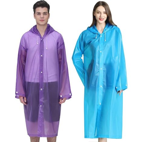 Impermeables reutilizables para adultos, mujeres y hombres, paquete de 2, con capucha, para familias, Disney, camping, senderismo (1 morado + 1 azul) (1/5)