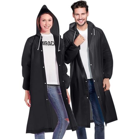 Ponchos de lluvia reutilizables y ligeros para adultos (paquete de 2), color negro (1/5)