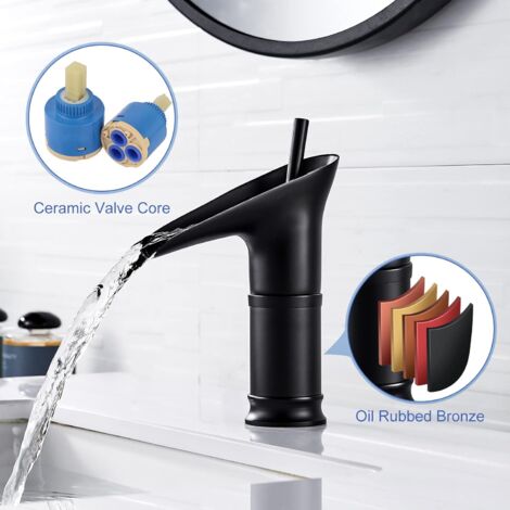 Grifo De Lavabo Monomando Estilo Cascada - Marca Rozin, Acabado Negro/cromo/dorado, Montaje En Encimera