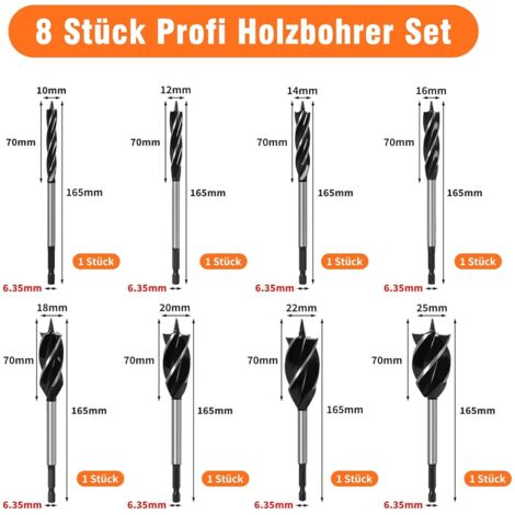 Juego de 8 brocas para madera con avance automático profesional, broca Juego de 8 brocas para madera con avance automático profesional, broca