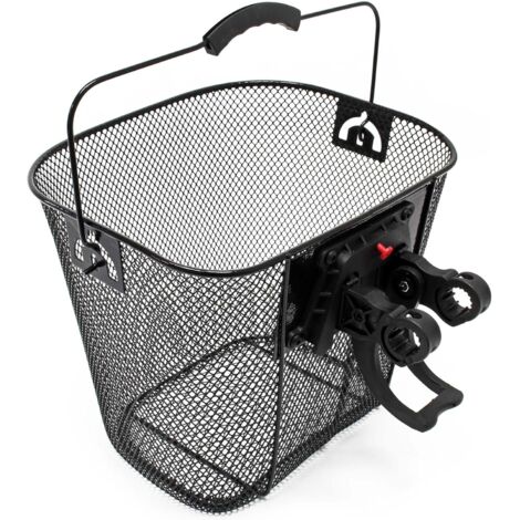 Cesta para bicicleta 32,5 x 24 x 26,5 cm Frontal desmontable, Acero, Cesta para manillar Ø22–26,8 mm, Color negro, Bolsa para transportar la compra de la bicicleta
