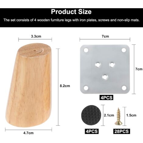 Patas cónicas de Madera Maciza de Caucho para Muebles, Patas de Patas cónicas de Madera Maciza de Caucho para Muebles, Patas de