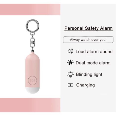 Pack De 2 Alarmas Personales De 130 DB Recargables, Con Luz LED Y Aviso De Batería Baja, Llavero Para Mujeres, Niños Y Mayores