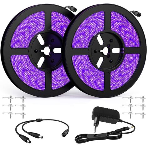 Tira de luz LED UV negra de 5 m, 2 unidades, 395 m-405 nm, 300 LED, iluminación ultravioleta para pintura corporal, neón, Halloween y Navidad. (1/5)