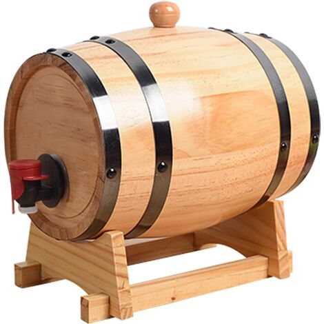 Dispensador de bebidas con forma de barril de 1L/1.5L/3L - Con grifo - Ideal para vino, whisky, cerveza, ron, regalo para amigo, esposo, padre (barril de roble, 3L) (1/5)