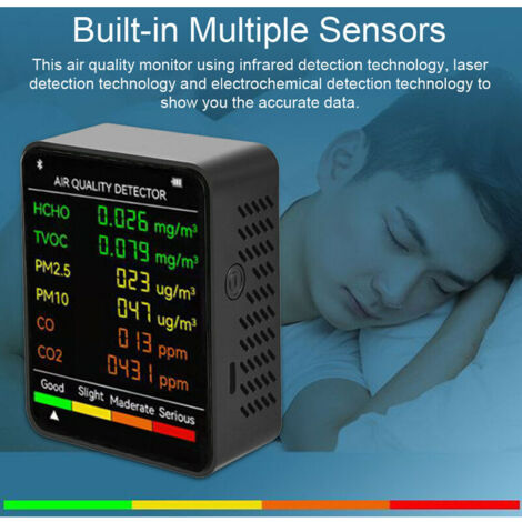 in 1 PM2.5 PM10 HCHO TVOC CO CO2 Multifunctional Air Quality Monitor CO Carbon Dioxide Formaldehyde LCD Display Large Screen Portable Home Office Hotel Desk Air Quality Tester