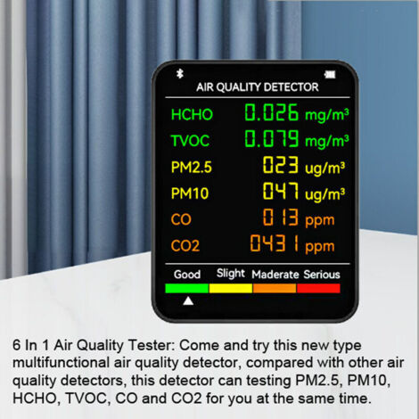 in 1 PM2.5 PM10 HCHO TVOC CO CO2 Multifunctional Air Quality Monitor CO Carbon Dioxide Formaldehyde LCD Display Large Screen Portable Home Office Hotel Desk Air Quality Tester