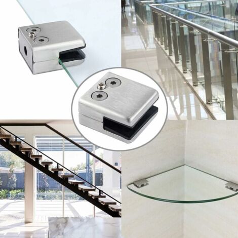 16pcs Glass Clamps 8-10mm Glass Holder in Stainless Steel Clamps Stop 8-10mm Square Shape Glass with 2 Hex Keys for Stair Railing