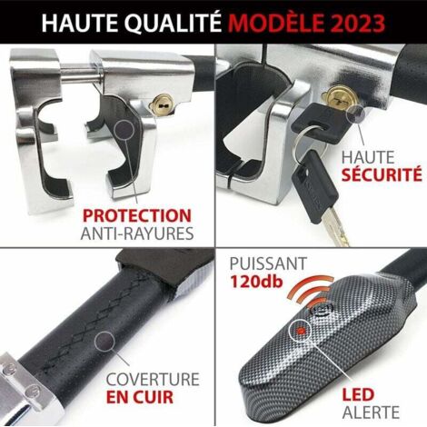 Anti-theft Car Alarm - 120 dB - Steering Wheel Lock for Cars, Mobile Homes, Trucks, Vans - Universal Vehicle Locking Rod - Security Locking Bar - Universal Steering Lock Protection Parking Block