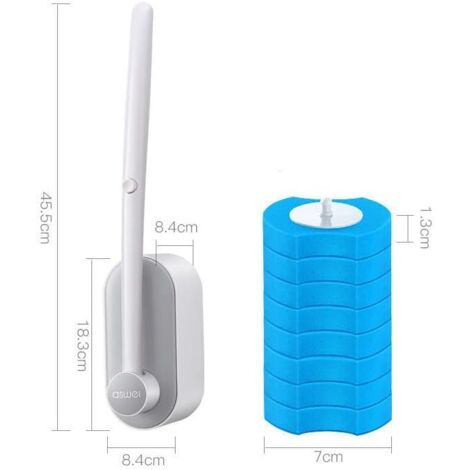 Toilet Brush and Holder Set with 8 Ocean Fresh Scented Replacement Heads, Wall Mounted, Grey and White