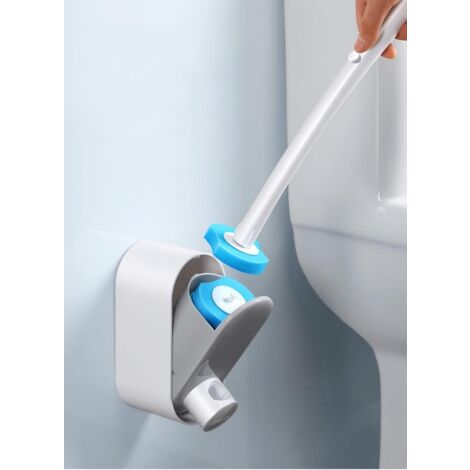 Toilet Brush and Holder Set with 8 Ocean Fresh Scented Replacement Heads, Wall Mounted, Grey and White