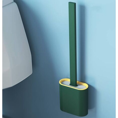 Toilet Brush, Silicone Toilet Brush for Deep Cleaning with Non-Slip Plastic Handle, Wall-Mounted Toilet Brush for Bathroom Toilet-Green