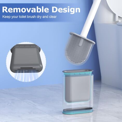 Silicone Toilet Brush, Silicone Wall-Mounted Toilet Brush, Quick-Drying Toilet Brush Set with Long Handle, Wall/Floor Mounted Toilet Brush, Light Blue
