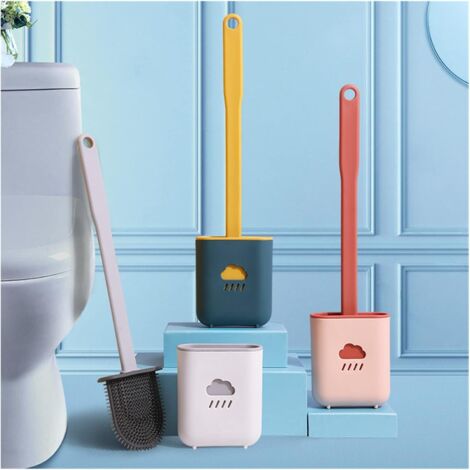 Toilet Brush Crevice Cleaning Toilet Flush Soft Flexible Brush with Base Toilet Brush