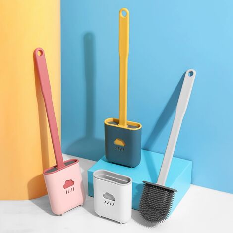 Toilet Brush Crevice Cleaning Toilet Flush Soft Flexible Brush with Base Toilet Brush