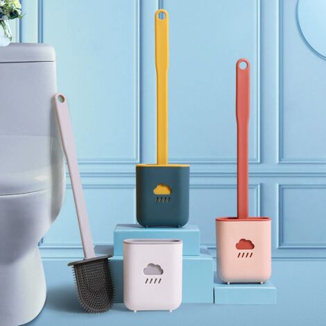 Toilet Brush Crevice Cleaning Toilet Flush Soft Flexible Brush with Base Toilet Brush