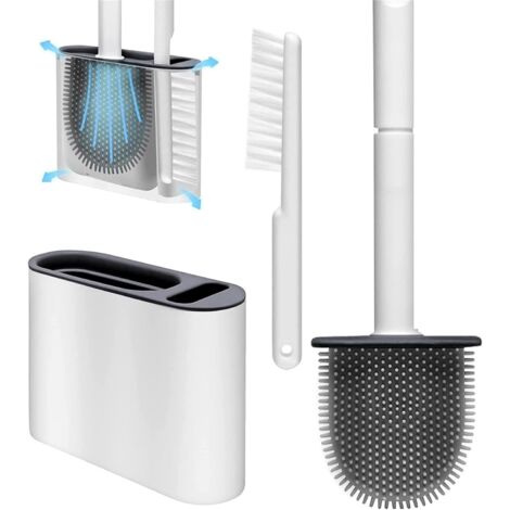 Flexible toilet brush with holder for deep cleaning with ventilation slots, floor stand and wall mount (1/5)
