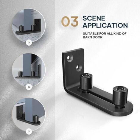 Sliding Barn Door Guide, Ball Bearing, Adjustable Bracket, Wall Mount System, Flush Flat Bottom, 2 Assembly Options, Fits All Door Sizes, Black