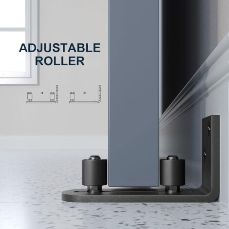 Sliding Barn Door Guide, Ball Bearing, Adjustable Bracket, Wall Mount System, Flush Flat Bottom, 2 Assembly Options, Fits All Door Sizes, Black