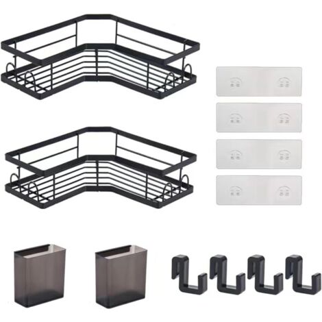 Bathroom Shelves No Drilling, Large Storage Rack with 2 Toothpaste Holders and 4 Hooks, 2 Pieces (1/5)