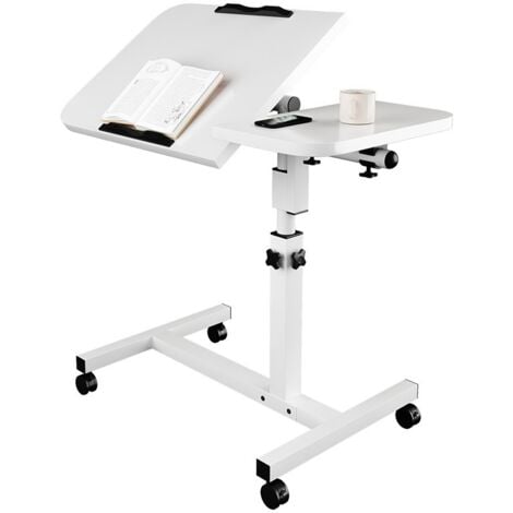 Lightweight Side Table, Bedside Table, Computer Desk, Gaming Desk, Rolling Laptop Sofa Table, Folding Height with 4 Casters (40+20cm40cm- White)