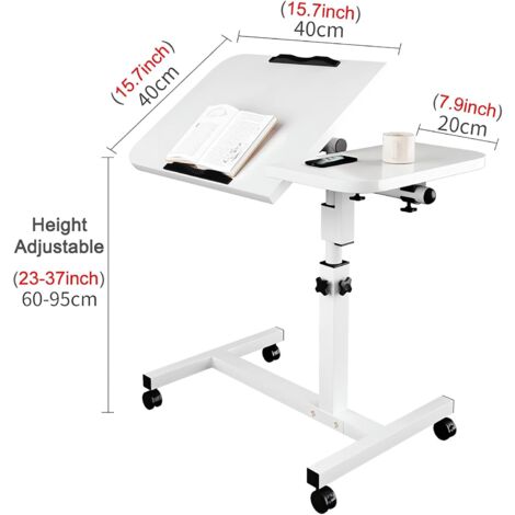 Lightweight Side Table, Bedside Table, Computer Desk, Gaming Desk, Rolling Laptop Sofa Table, Folding Height with 4 Casters (40+20cm40cm- White)