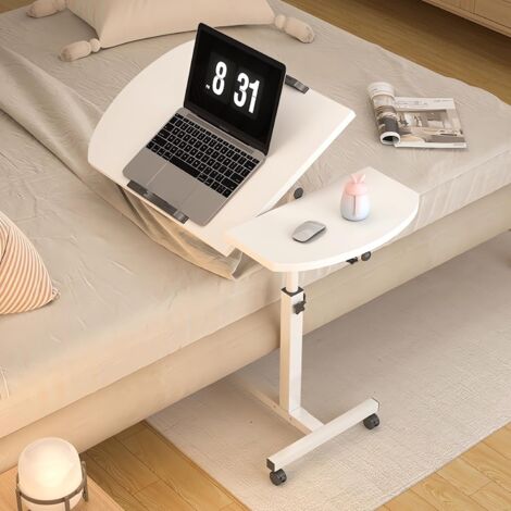 Lightweight Side Table, Bedside Table, Computer Desk, Gaming Desk, Rolling Laptop Sofa Table, Folding Height with 4 Casters (40+20cm40cm- White)