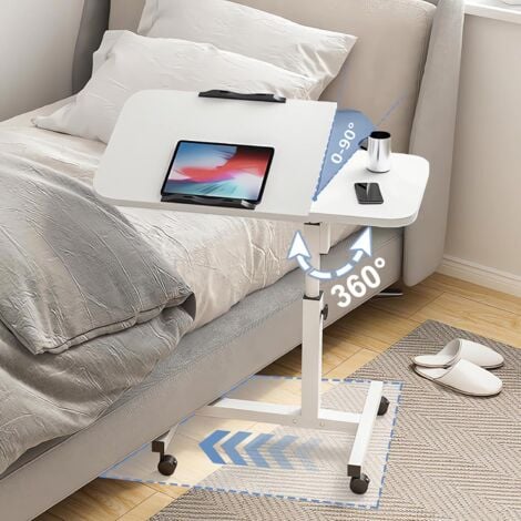 Lightweight Side Table, Bedside Table, Computer Desk, Gaming Desk, Rolling Laptop Sofa Table, Folding Height with 4 Casters (40+20cm40cm- White)