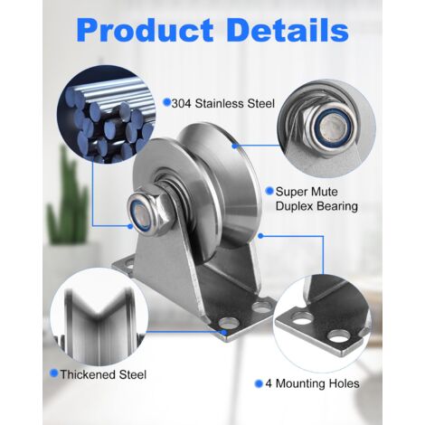 Stainless Steel Idler Pulley - V-Groove Pulley - Heavy Duty - Thick Stainless Steel - Quiet - For Ropes