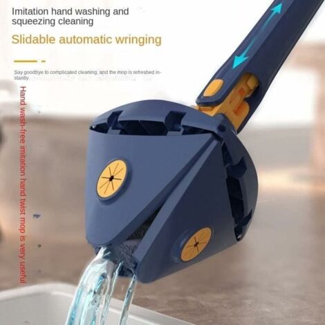 Dust mop and floor mop 360° adjustable rotating cleaning mop & with 5 cloths, microfiber with automatic water compression function for ceiling and floor, blue - RWDust mop and floor mop