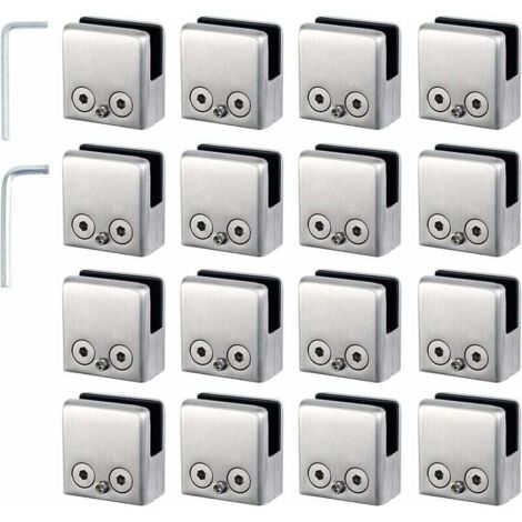 16pcs Glass Clamps 8-10mm Glass Holder in Stainless Steel Clamps Stop 8-10mm Square Shape Glass with 2 Hex Keys for Stair Railing - RWMirror Accessory