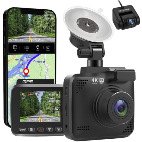 V53 True 4K Full HD 2160P Smart Driving Recorder, 4K Dual Camera + 1080P Rear View Camera, with Car Charger