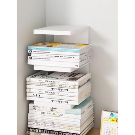 Space-saving bookshelf for living room furniture, home office, newspaper and magazine storage (3-tier, white) (1/4)