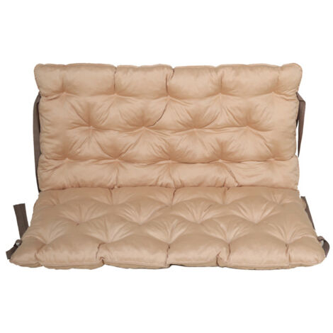 Bankauflage mit Rückenteil Sitz und Rückenkissen mit Bänder ca. 100x98 cm Polsterauflage beige